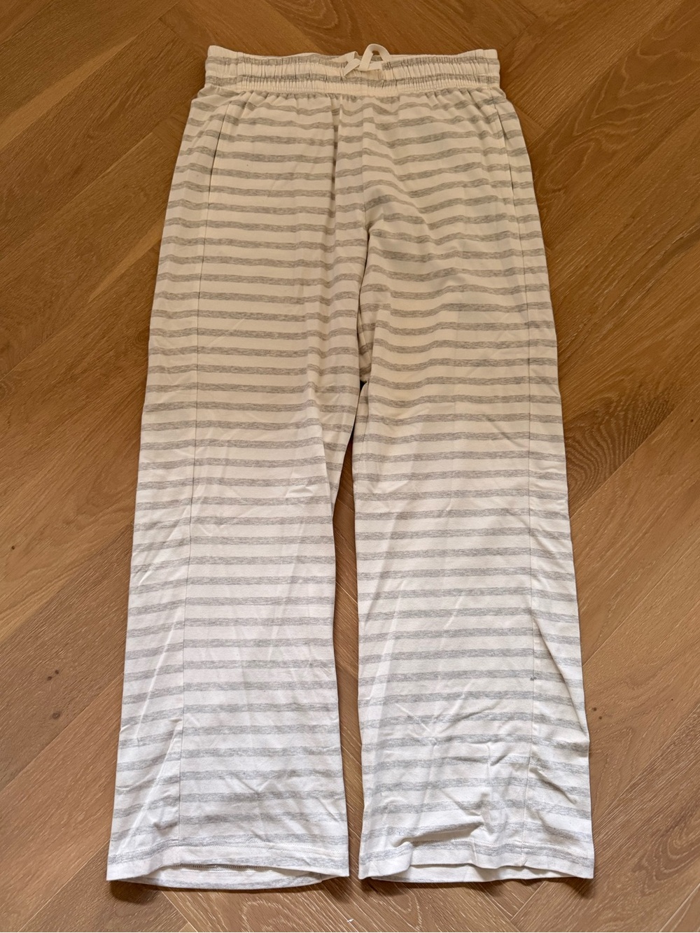 Pact Cream and Light Gray Striped Lounge Pants